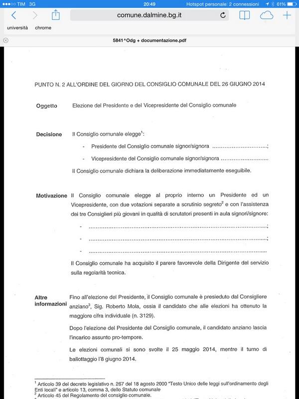 Passiamo al punto 2, elezione del presidente e del vice del CC #opendalmine http://t.co/cHaABIJR9X